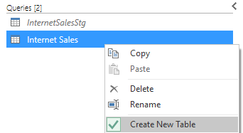 Create New Table Enabled